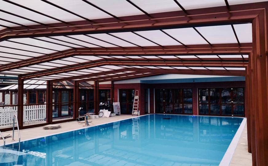 hotel swimming pool with a mobile canopy hotel swimming pool with a mobile canopy